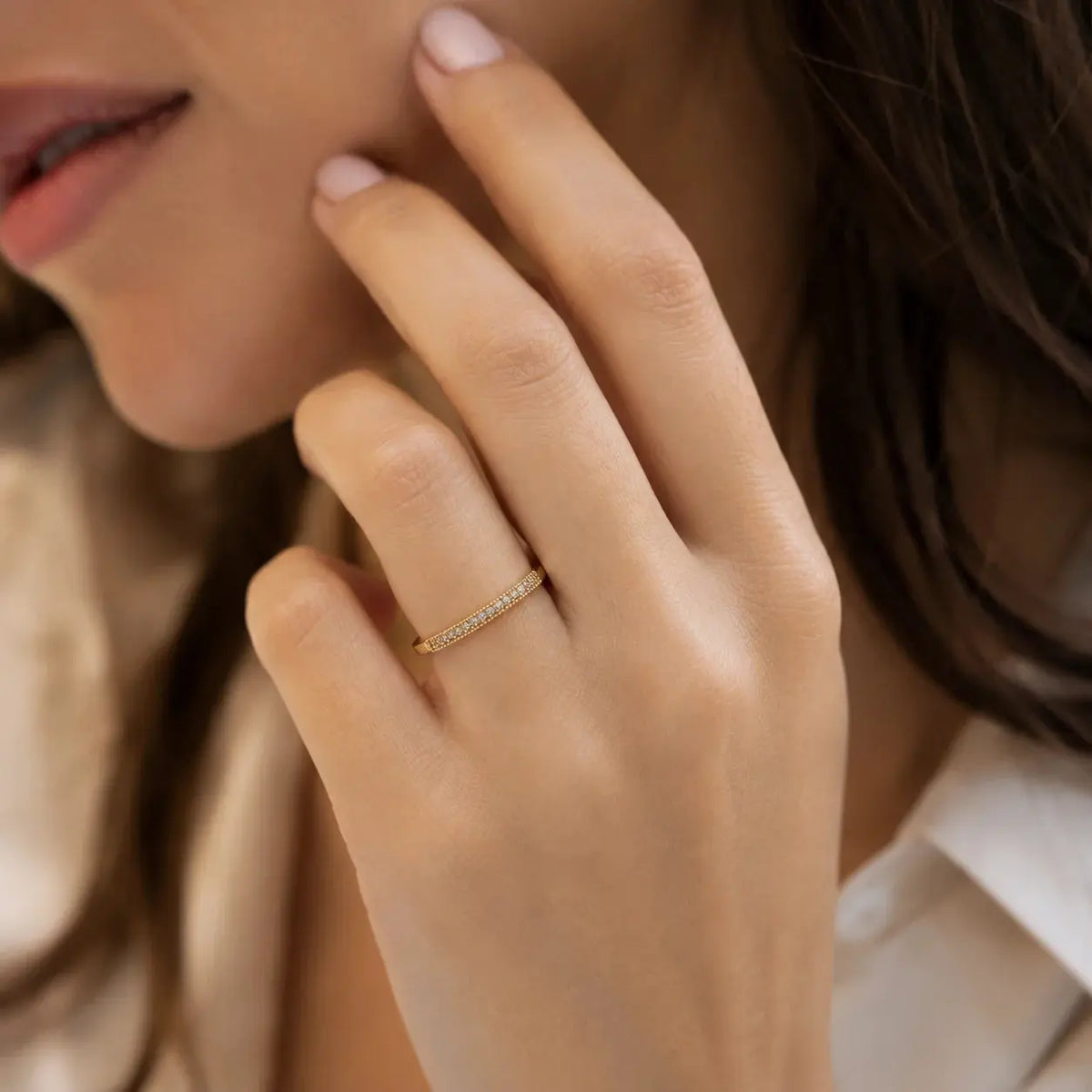 Starlight Band – Bandring mit Zirkonia-Pavé und Perlrand aus 585 Gold Suzan Gold