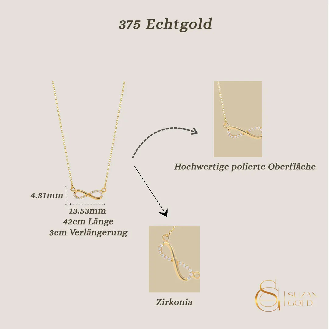 Eterna – 375er Echtgoldkette mit Infinity-Anhänger & Zirkonia Suzan Gold