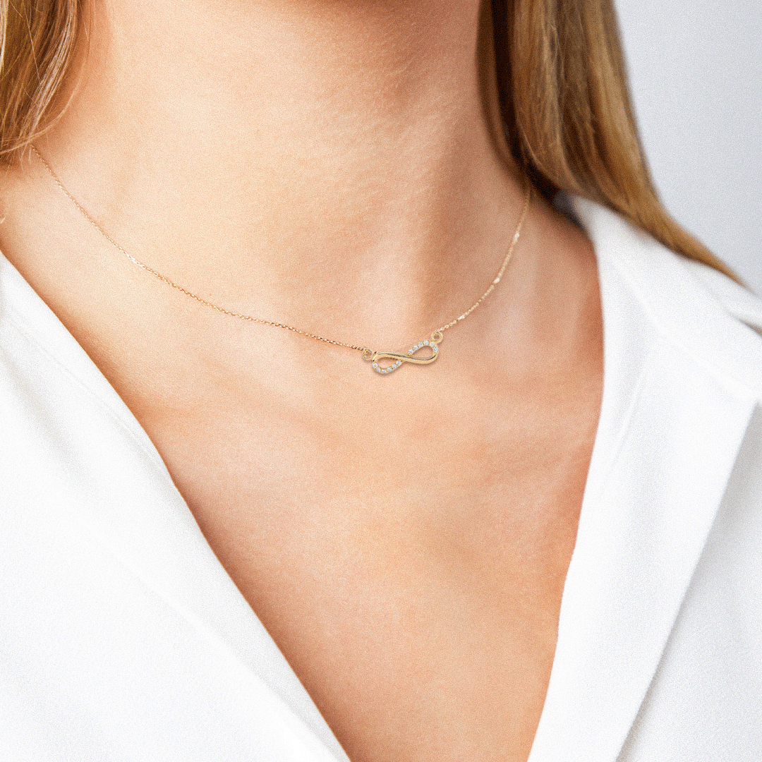 Eterna – 375er Echtgoldkette mit Infinity-Anhänger & Zirkonia