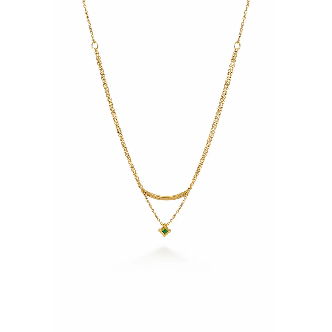 Layering Halskette 925 Sterling Silber aus 925 Sterling Silber vergoldet mit grünem Stein, filigraner Schmuck für Damen, eleganter zeitloser Klassiker.