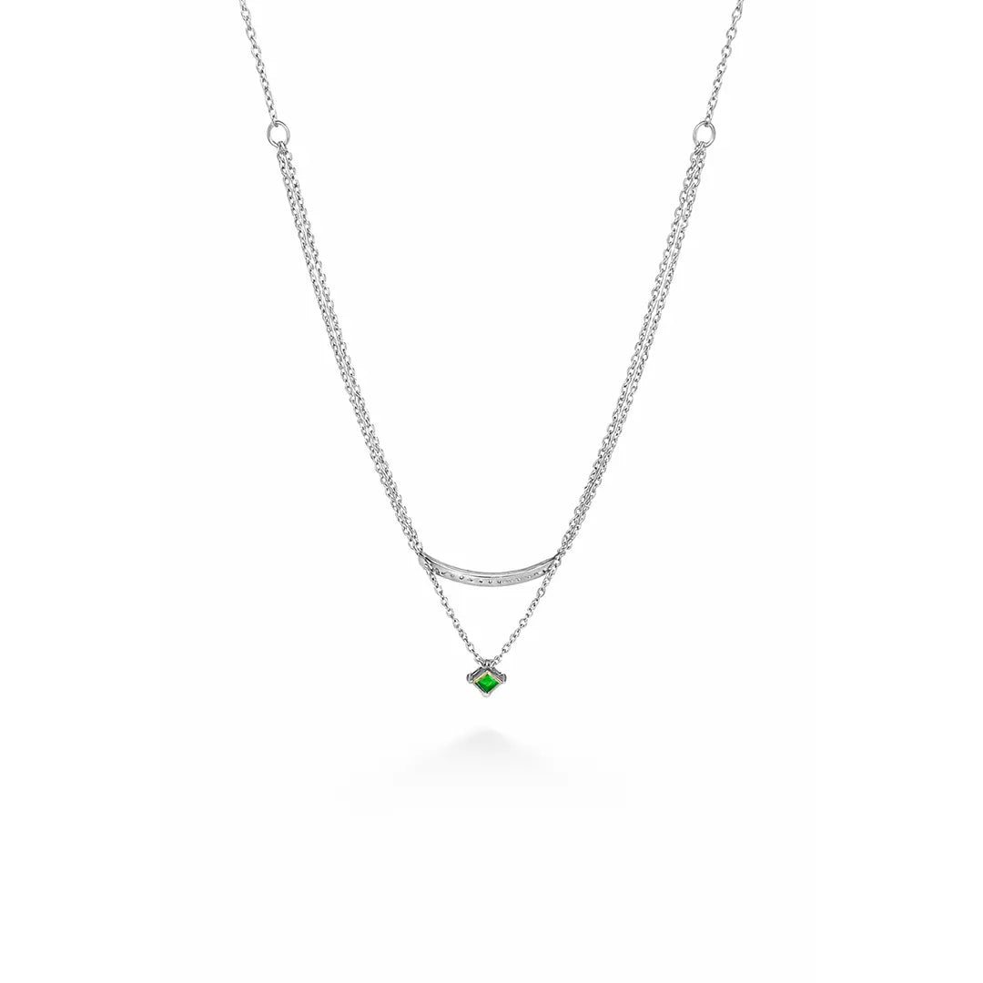 Layering Halskette 925 Sterling Silber – Damen Kette mit grünem Stein - Suzan Gold