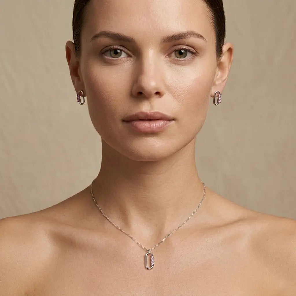 Rosaline Link – 925 Silber Schmuckset mit rosa Zirkonia Glied - Suzan Gold