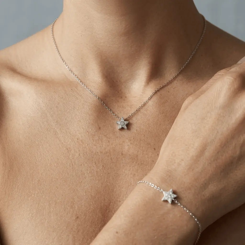 Stellara Duo – 925 Silber Schmuckset mit funkelndem Stern, Halskette & Armband mit Zirkonia - Suzan Gold