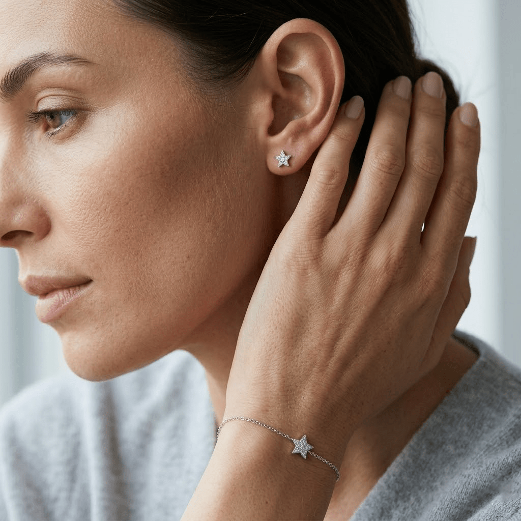 Stellara Luna – 925 Silber Armband & Ohrstecker mit funkelndem Stern und Zirkonia - Suzan Gold