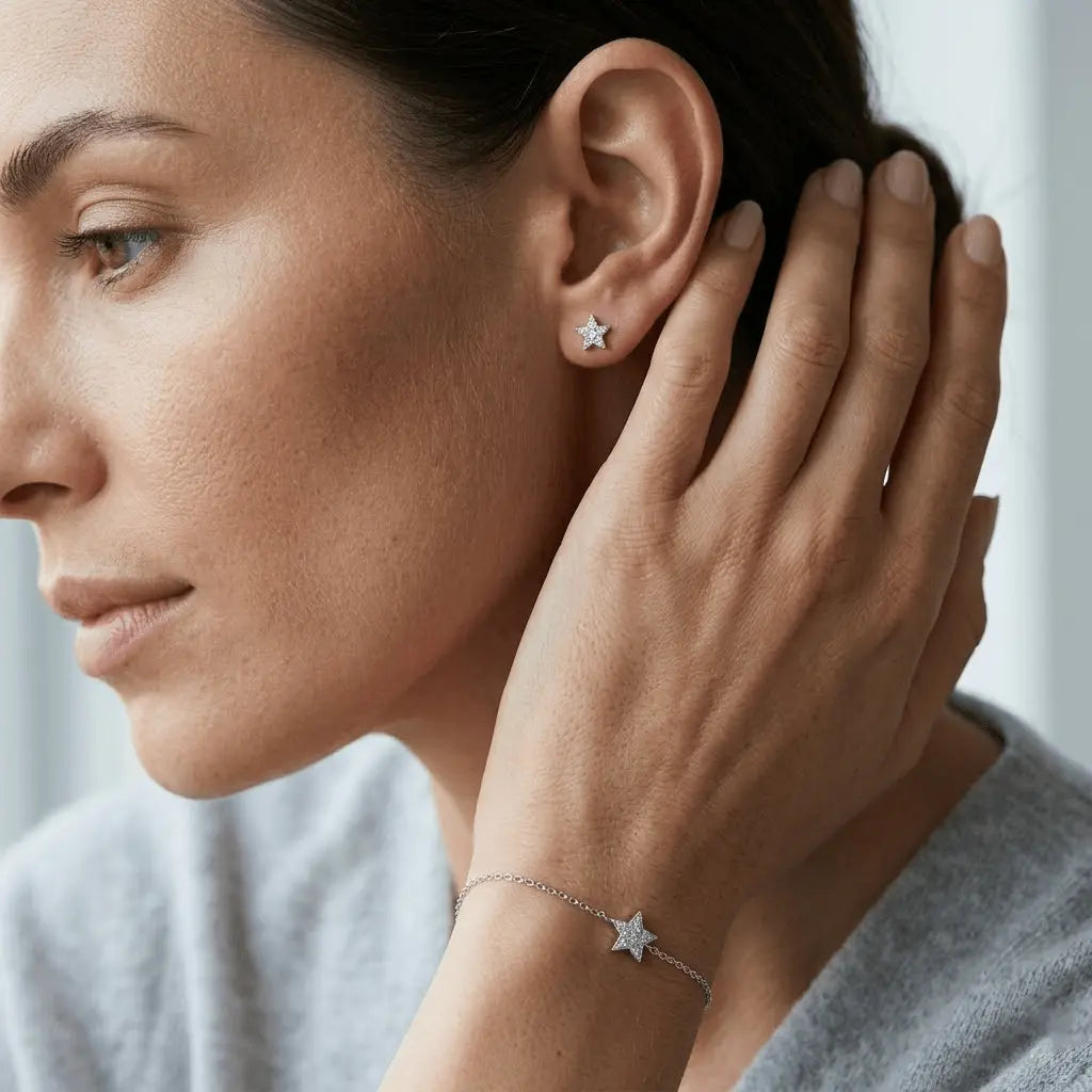 Stellara Luna – 925 Silber Armband & Ohrstecker mit funkelndem Stern und Zirkonia - Suzan Gold