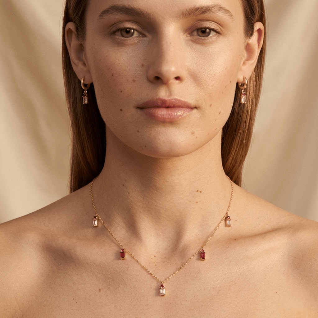 Roselux Drops – 925 Silber vergoldet Kette & Ohrringe mit Steinen - Suzan Gold