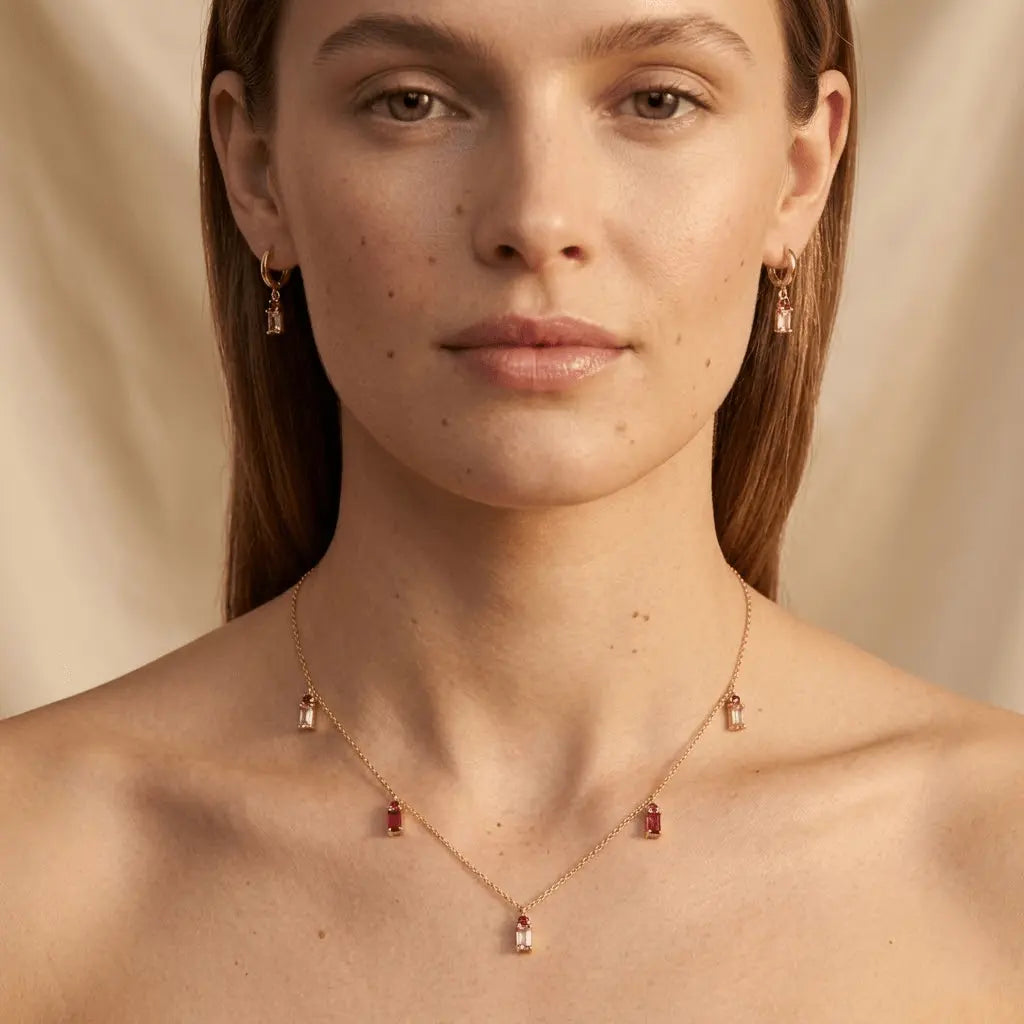 Roselux Drops – 925 Silber vergoldet Kette & Ohrringe mit Steinen - Suzan Gold