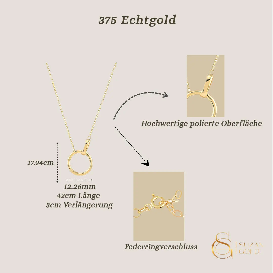 Goldora – 375er Echtgoldkette mit poliertem Kreisanhänger Suzan Gold
