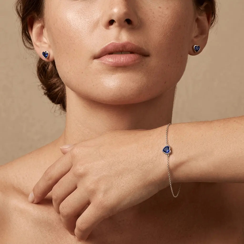 Sapphira Duo – 925 Silber Set mit blauem Herz Armband & Ohrsteckern - Suzan Gold