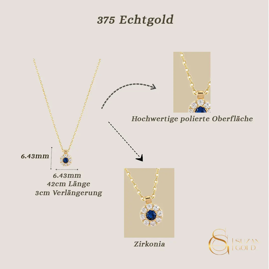 Celestia Glow – 375er Goldkette mit Zirkonia und blauem Mittelstein Suzan Gold
