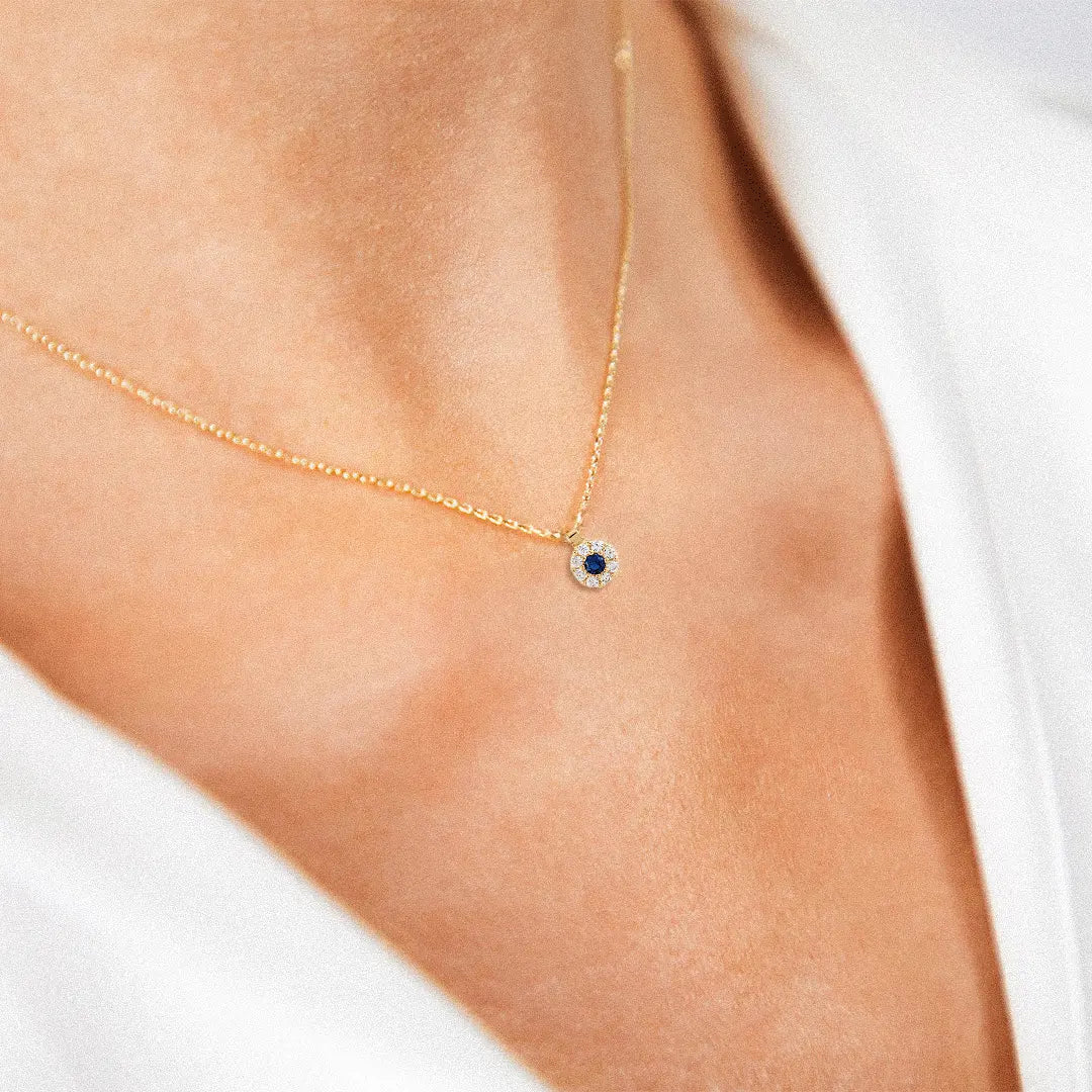 Celestia Glow – 375er Goldkette mit Zirkonia und blauem Mittelstein Suzan Gold