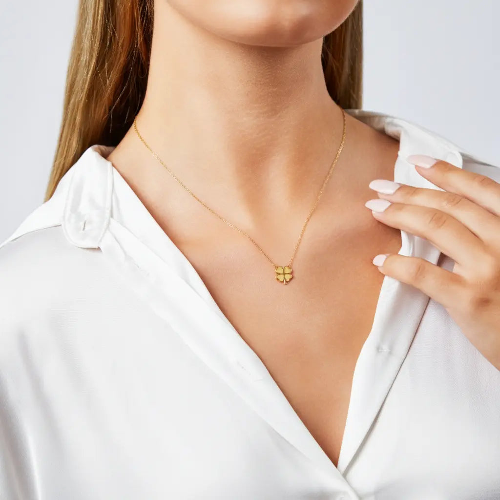 Luckyshine – 375er Echtgoldkette mit Kleeblatt-Anhänger Suzan Gold