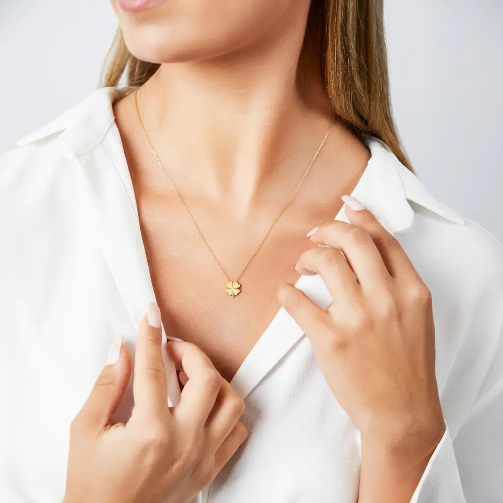 Luckyshine – 375er Echtgoldkette mit Kleeblatt-Anhänger Suzan Gold