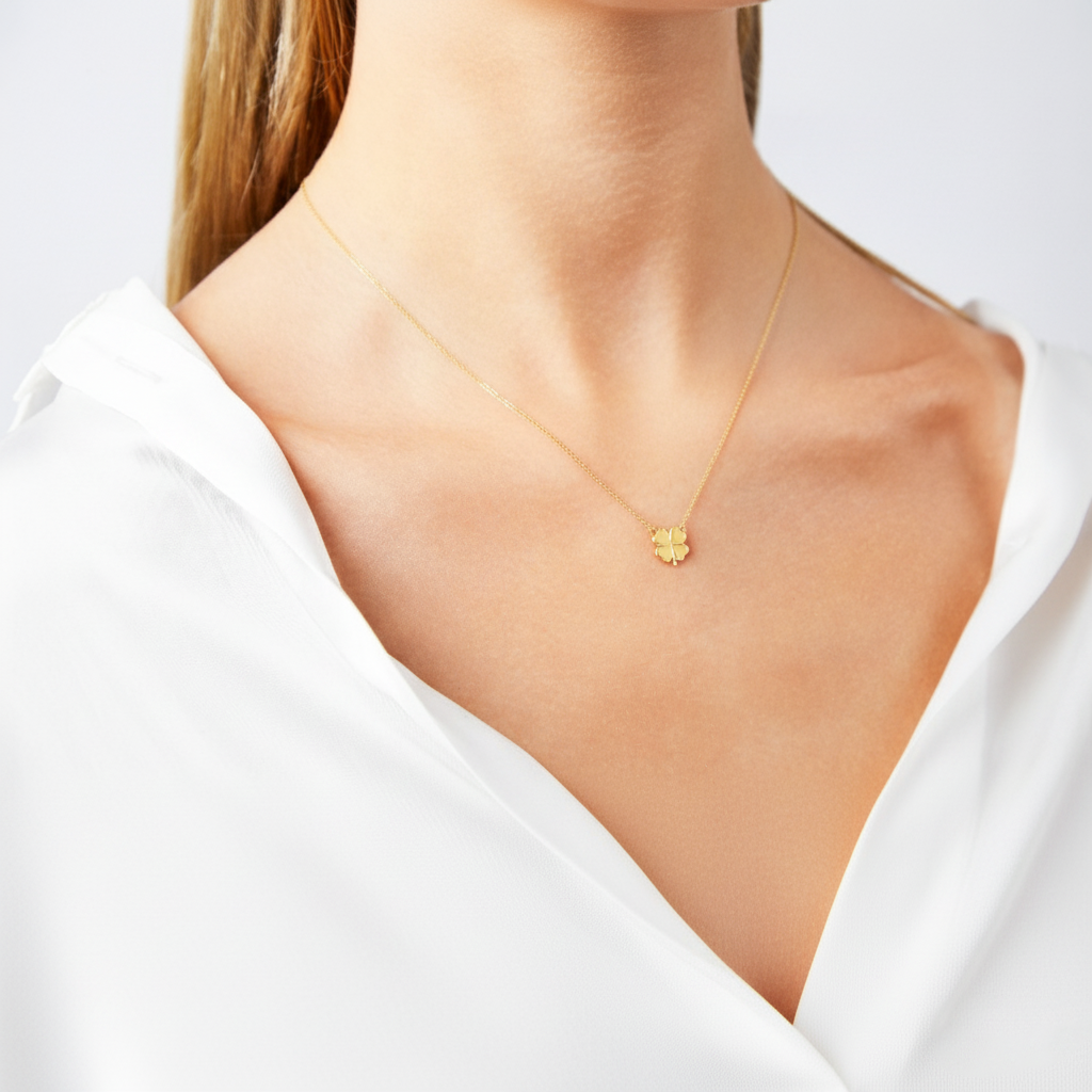 Luckyshine – 375er Echtgoldkette mit Kleeblatt-Anhänger