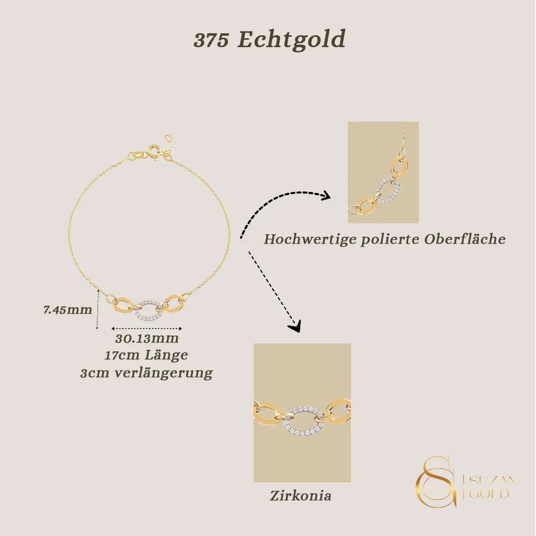 Linkora – 375er Echtgoldarmband mit Zirkonia-Verbindungselement Suzan Gold
