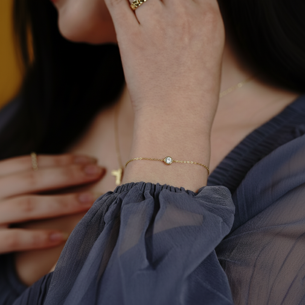 Solinia – 375er Echtgoldarmband mit rundem Zirkonia-Solitär