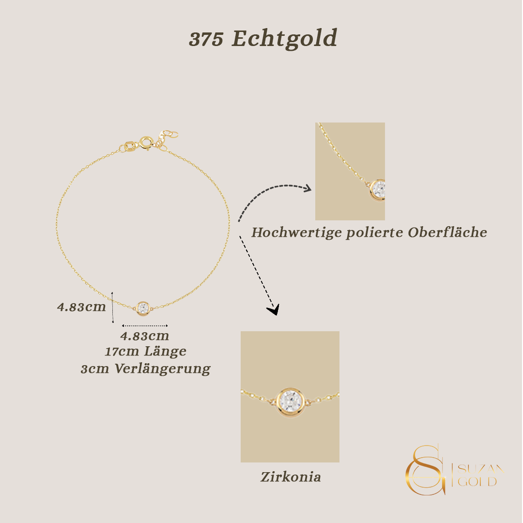 Solinia – 375er Echtgoldarmband mit rundem Zirkonia-Solitär