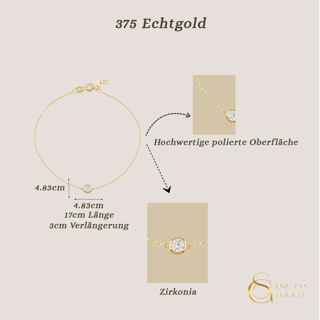 Solinia – 375er Echtgoldarmband mit rundem Zirkonia-Solitär Suzan Gold