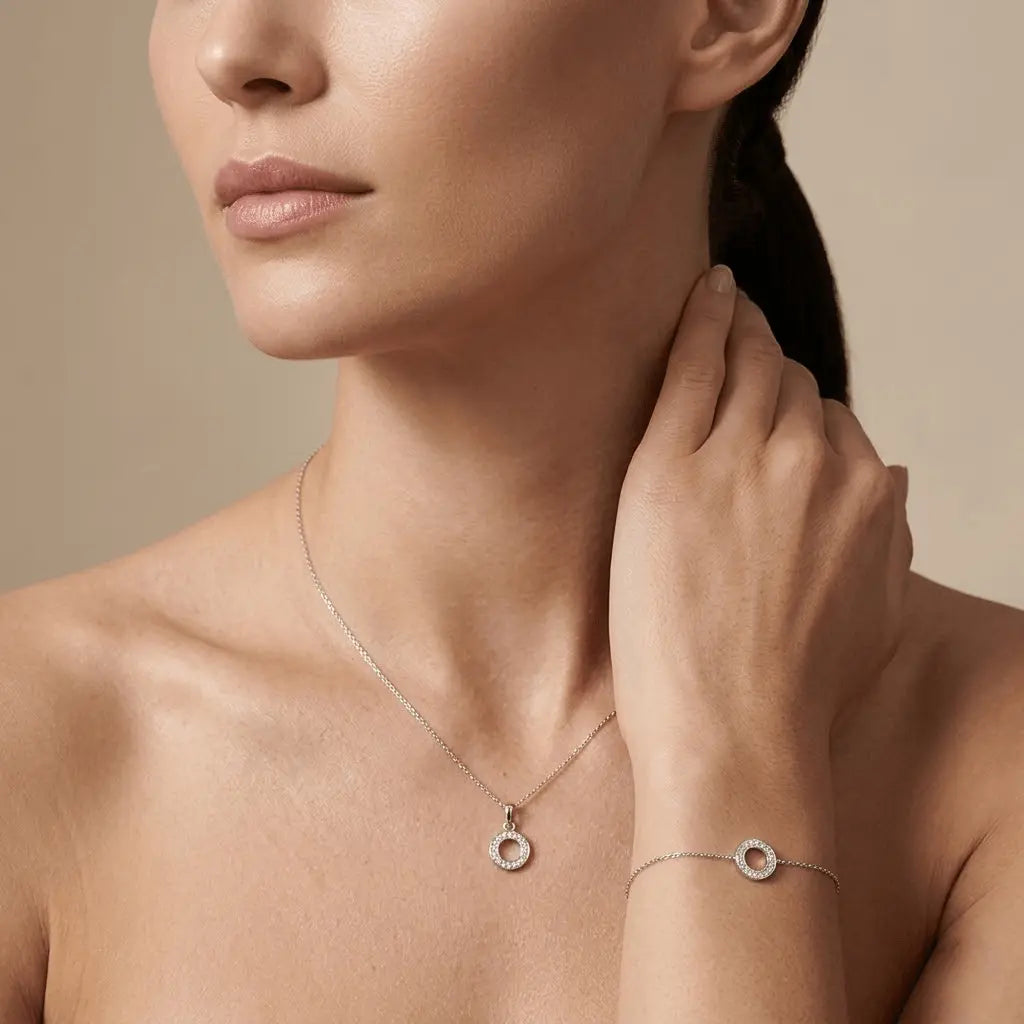 Circlina Set – 925 Silber Kette & Armband mit Zirkonia Kreis - Suzan Gold