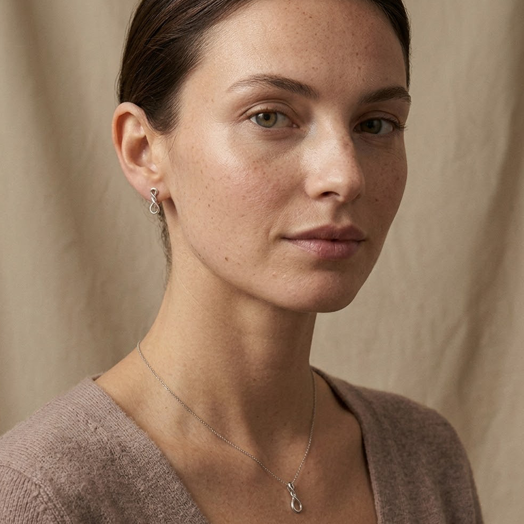 Infinitra – 925 Silber Schmuckset mit Unendlichkeits Anhänger & Ohrsteckern Suzan Gold