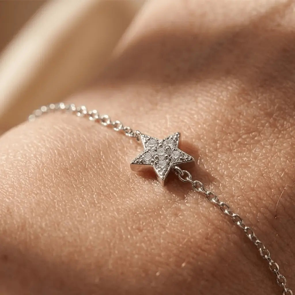 Stellara Luna – 925 Silber Armband & Ohrstecker mit funkelndem Stern und Zirkonia - Suzan Gold