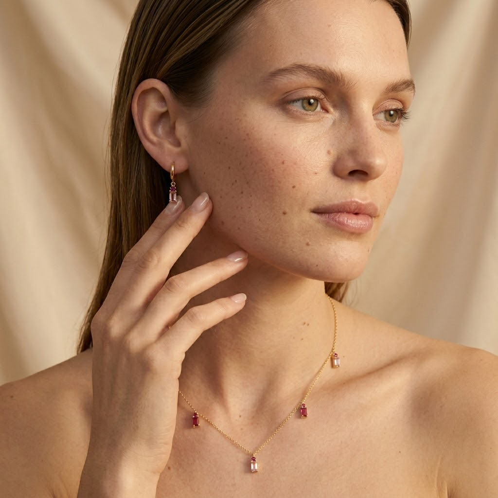 Roselux Drops – 925 Silber vergoldet Kette & Ohrringe mit Steinen Suzan Gold