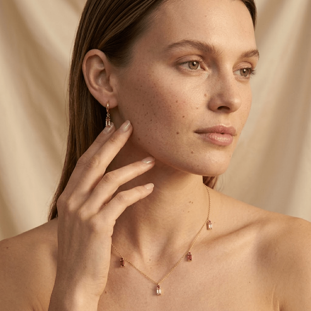 Roselux Drops – 925 Silber vergoldet Kette & Ohrringe mit Steinen - Suzan Gold