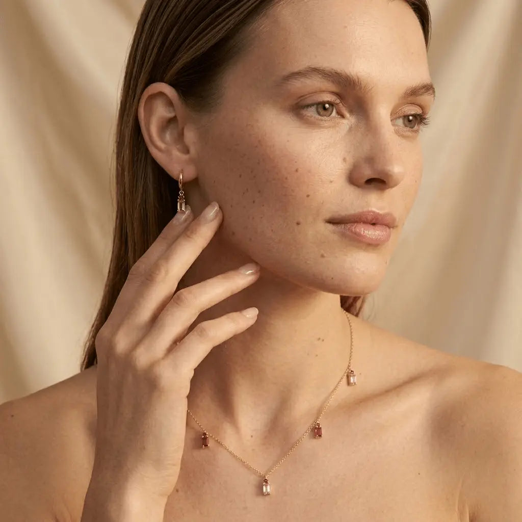 Roselux Drops – 925 Silber vergoldet Kette & Ohrringe mit Steinen - Suzan Gold