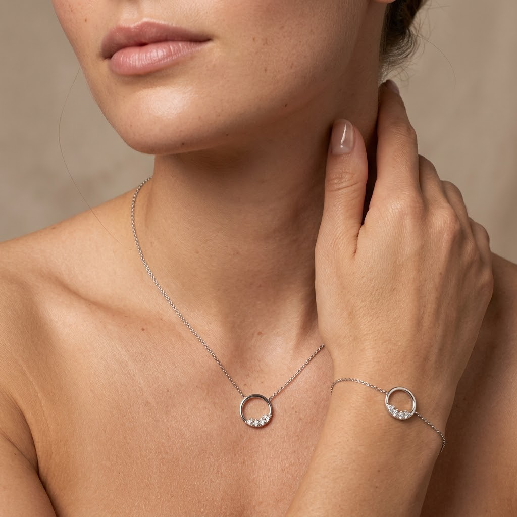 Circalia – 925 Silber Schmuckset vergoldet mit Zirkonia Kreis Suzan Gold