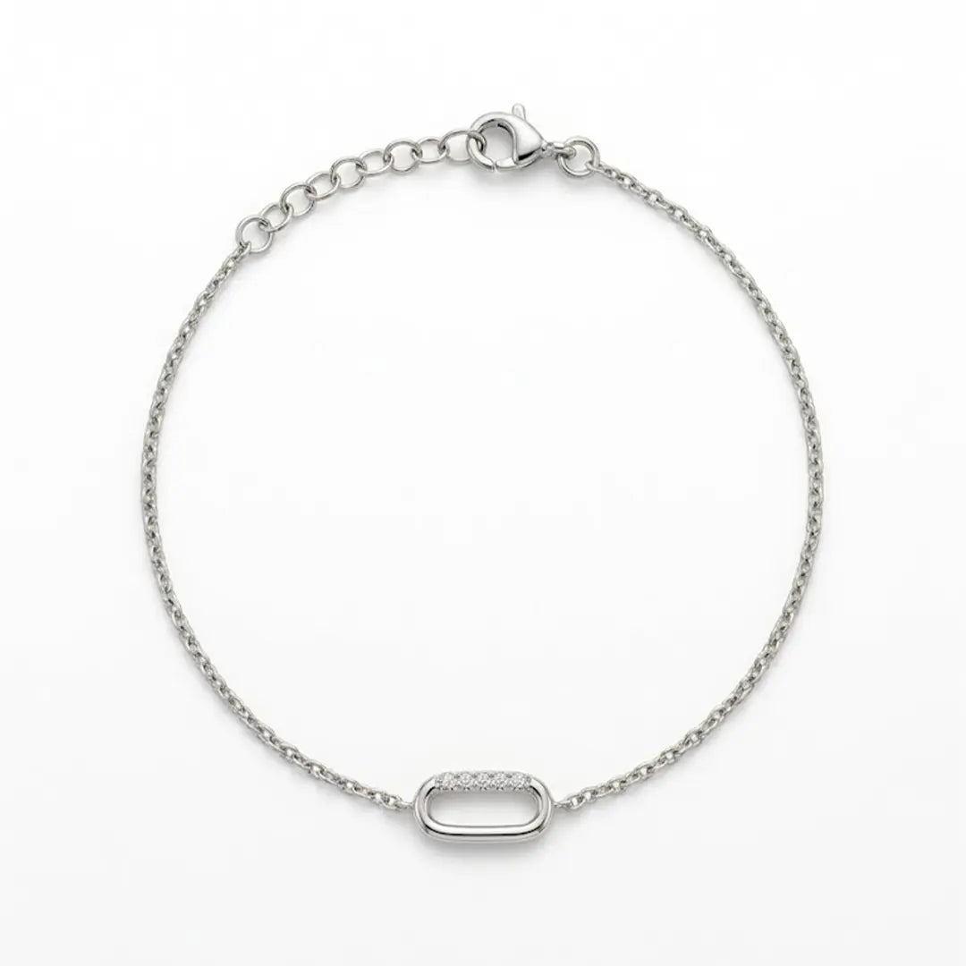 Oval Link Crystal Bracelet – 925 Sterling Silber Armband mit Zirkonia Oval Element - Suzan Gold