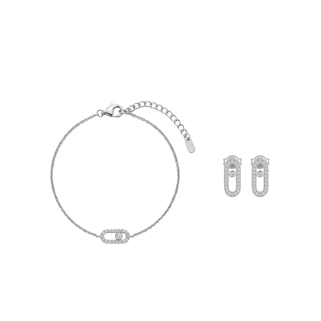 Linkelle Trio – 925 Silber Set vergoldet mit Zirkonia Glied Armband & Ohrstecker - Suzan Gold