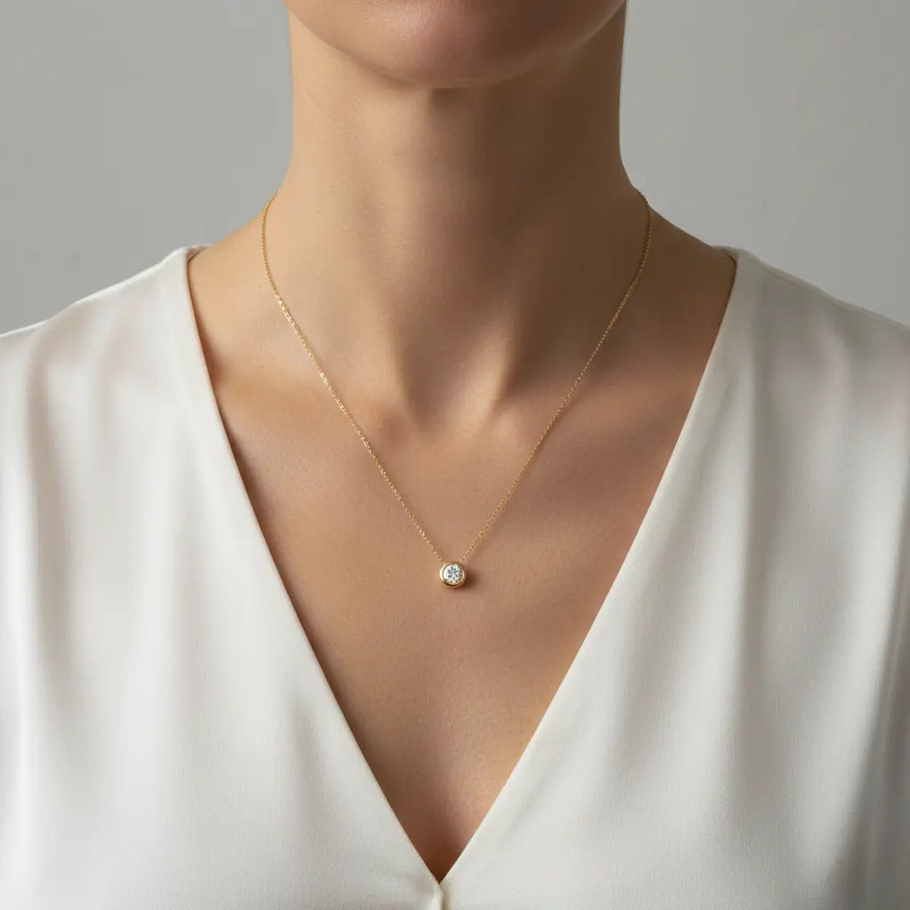 Aureline Circle – Zarte Halskette mit rundem Zirkonia - Anhänger aus 375 Echtgold - Suzan GoldHalskette