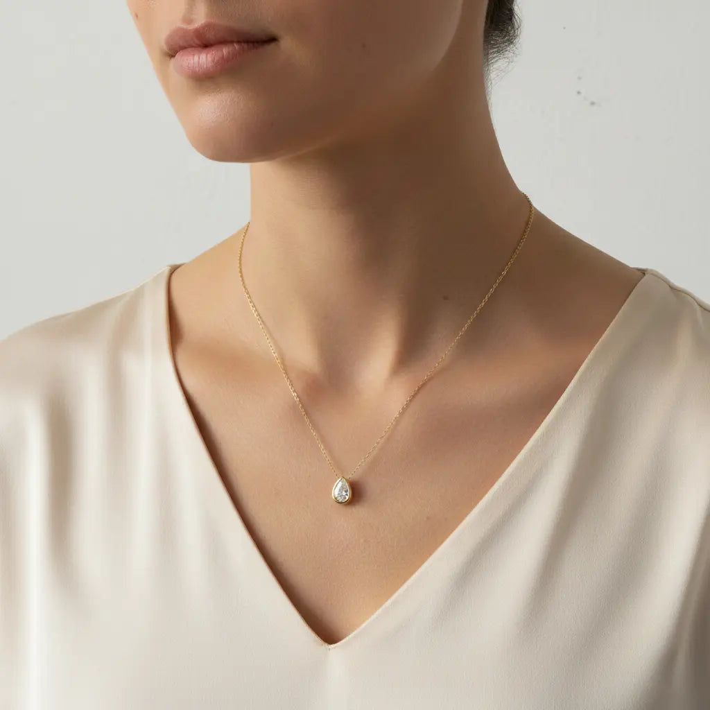 Tearielle Drop – Zarte Halskette mit Tropfen - Zirkonia aus 375 Echtgold - Suzan GoldHalskette