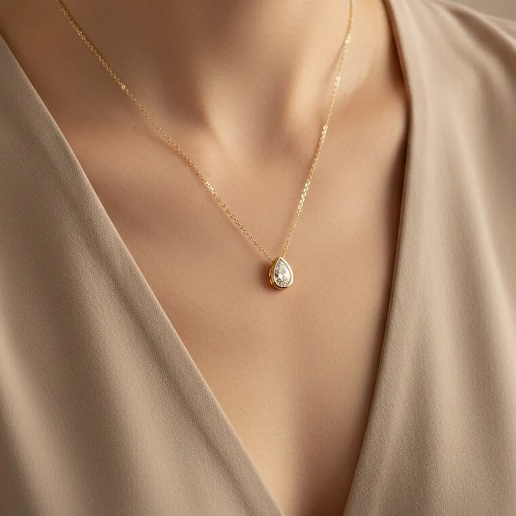 Tearielle Drop – Zarte Halskette mit Tropfen - Zirkonia aus 375 Echtgold - Suzan GoldHalskette