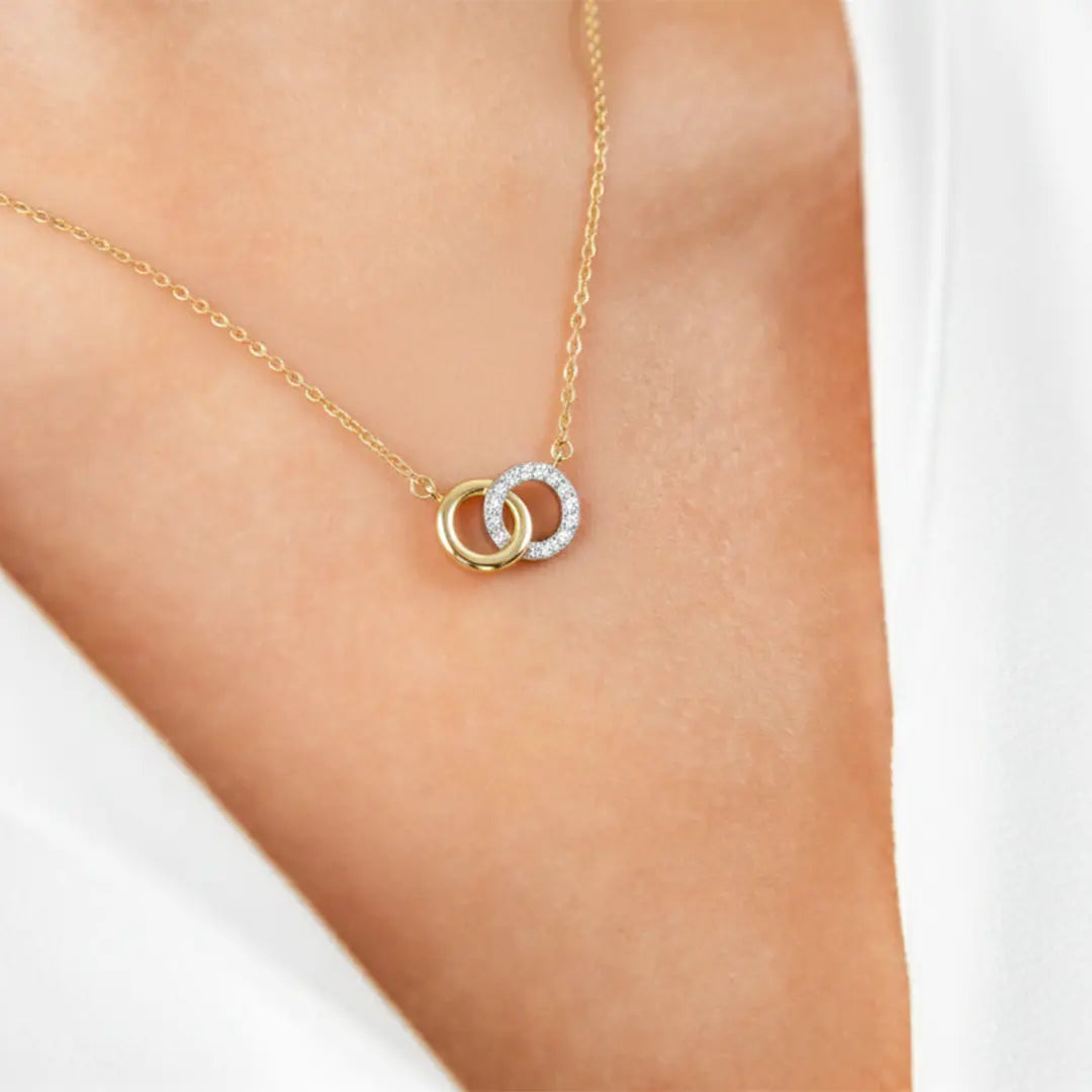 Lunara Twin – Zweireihige Halskette mit zwei Zirkonia - Anhängern aus 375 Echtgold - Suzan GoldHalskette