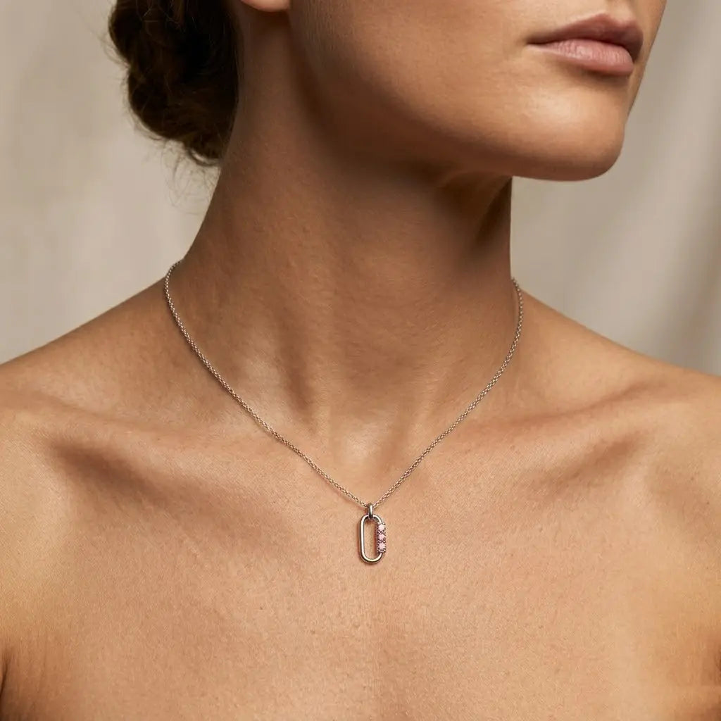 Pink Crystal Link Necklace – 925 Sterling Silber Halskette mit rosa Zirkonia Anhänger - Suzan Gold