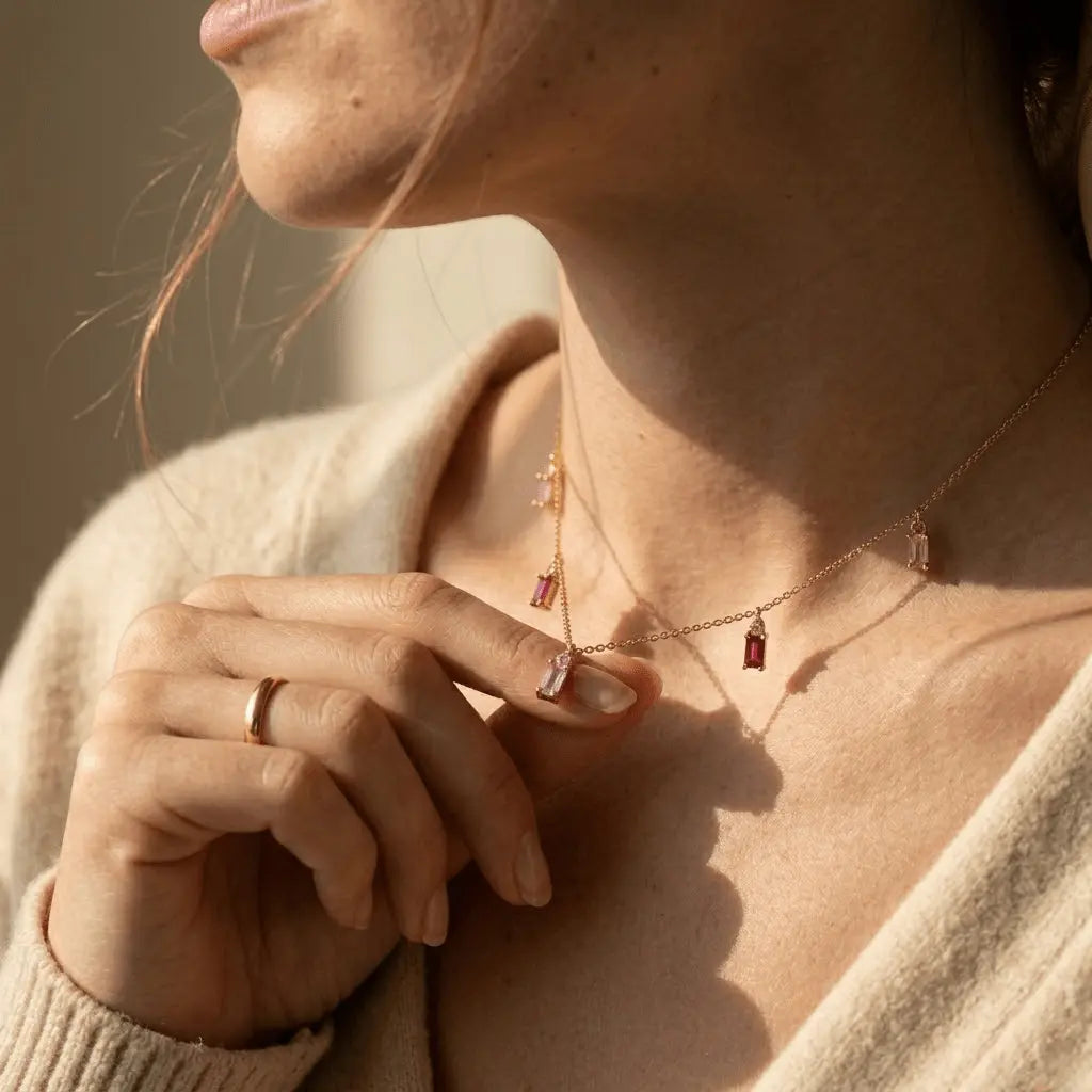 Halskette Pinke Steine 925 Sterling Silber – Damen Kette - Suzan Gold