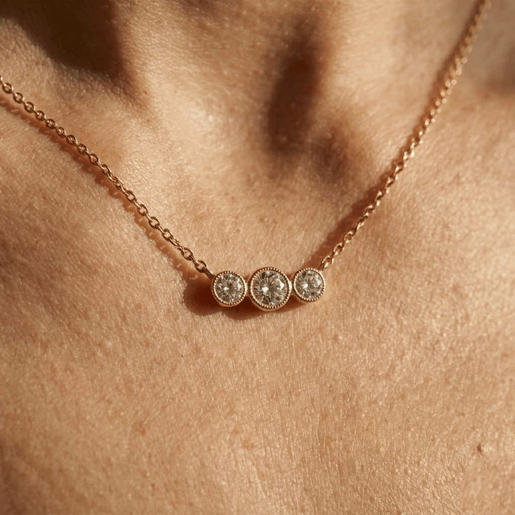 Drei Zirkonia Halskette – 925 Sterling Silber - Suzan Gold