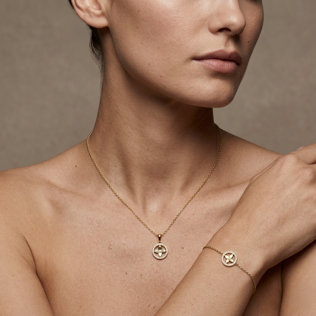 Crucelle Star Circle Set – 375 Echtgold Schmuckset mit Stern Kreis Halskette & Armband