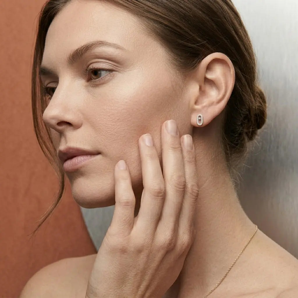 Oval Link Stud Earrings – 925 Sterling Silber Ohrstecker Oval Zirkonia - Suzan Gold