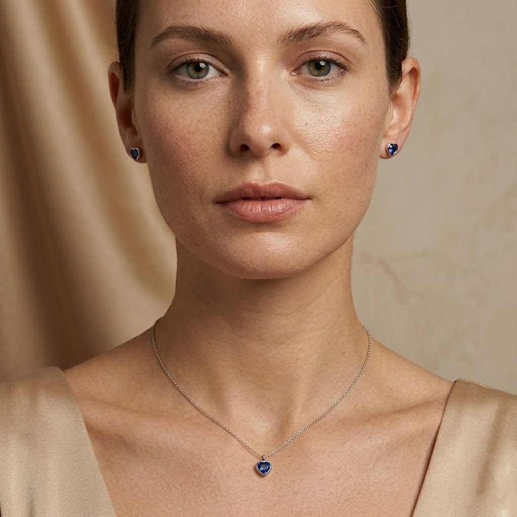 Sapphira – 925 Silber Schmuckset mit blauem Herz Anhänger & Ohrsteckern Suzan Gold