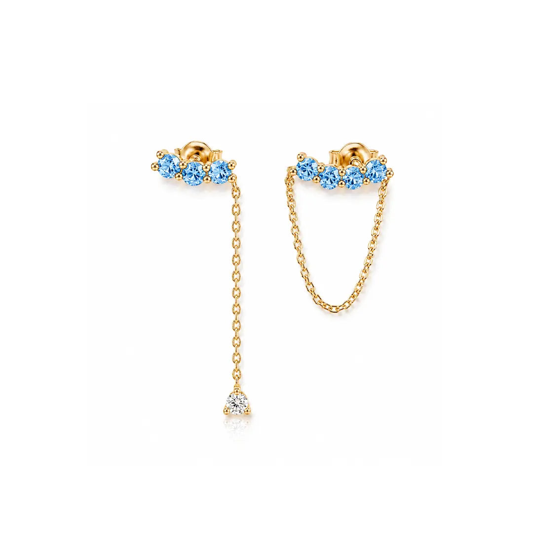 Ohrringe mit Kette 925 Sterling Silber aus 925 Sterling Silber vergoldet mit blauen Steinen, filigraner Schmuck für Damen, eleganter zeitloser Klassiker.
