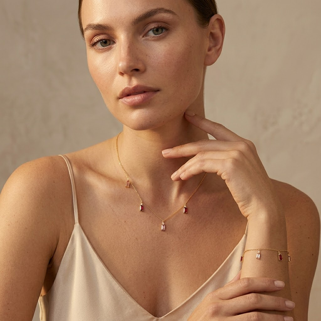 Roselique – 925 Silber Schmuckset vergoldet mit rosa Anhängern Suzan Gold