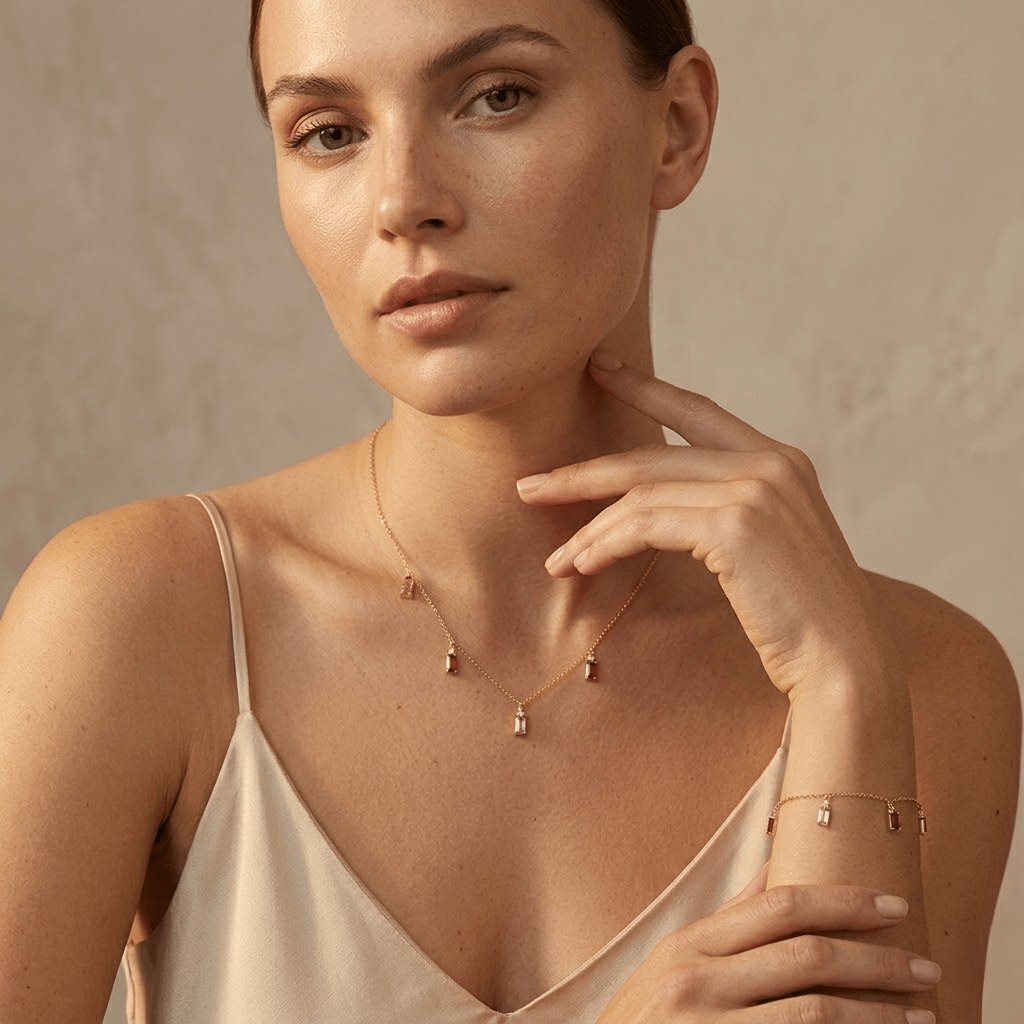 Roselique – 925 Silber Schmuckset vergoldet mit rosa Anhängern - Suzan Gold