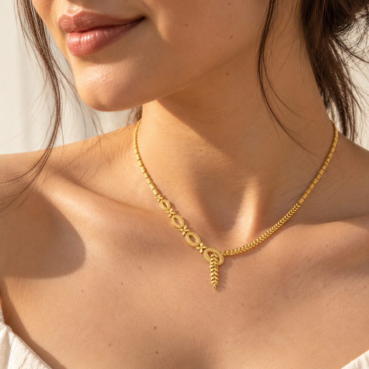 Wheat Oval – Y-Collier mit Filigran-Ovalen und Ährenkette aus 750 Gold Suzan Gold