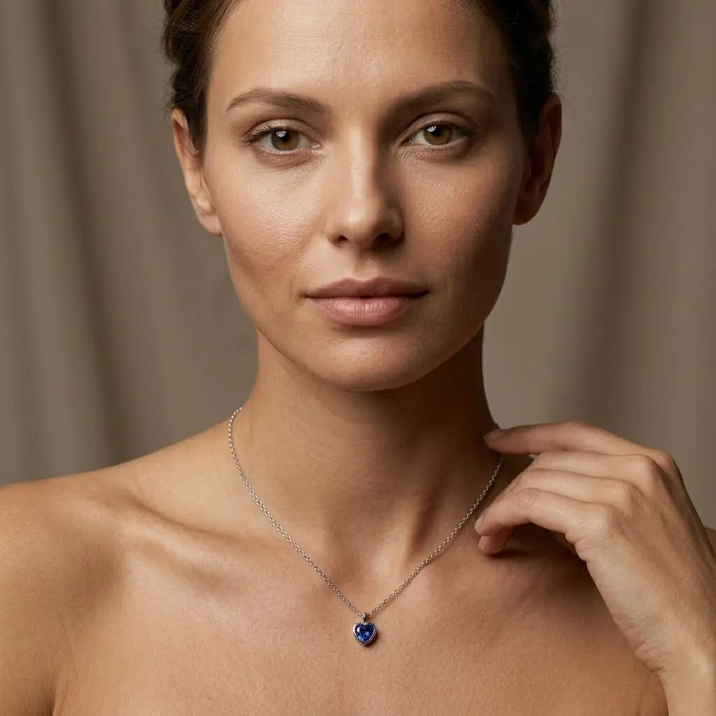 Blue Heart Necklace – 925 Sterling Silber Halskette mit blauem Herz Zirkonia Anhänger - Suzan Gold
