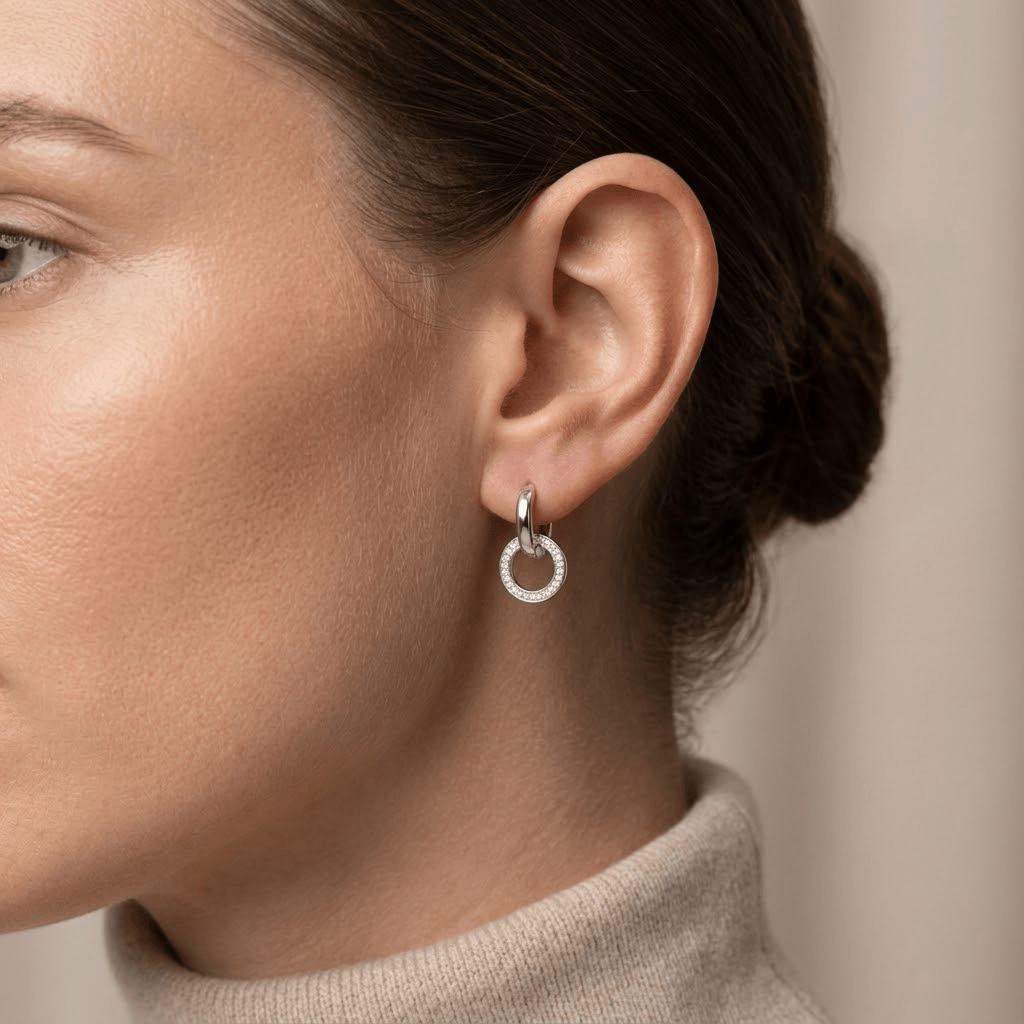 Circle Drop Earrings – 925 Sterling Silber Creolen Kreis Anhänger - Suzan Gold