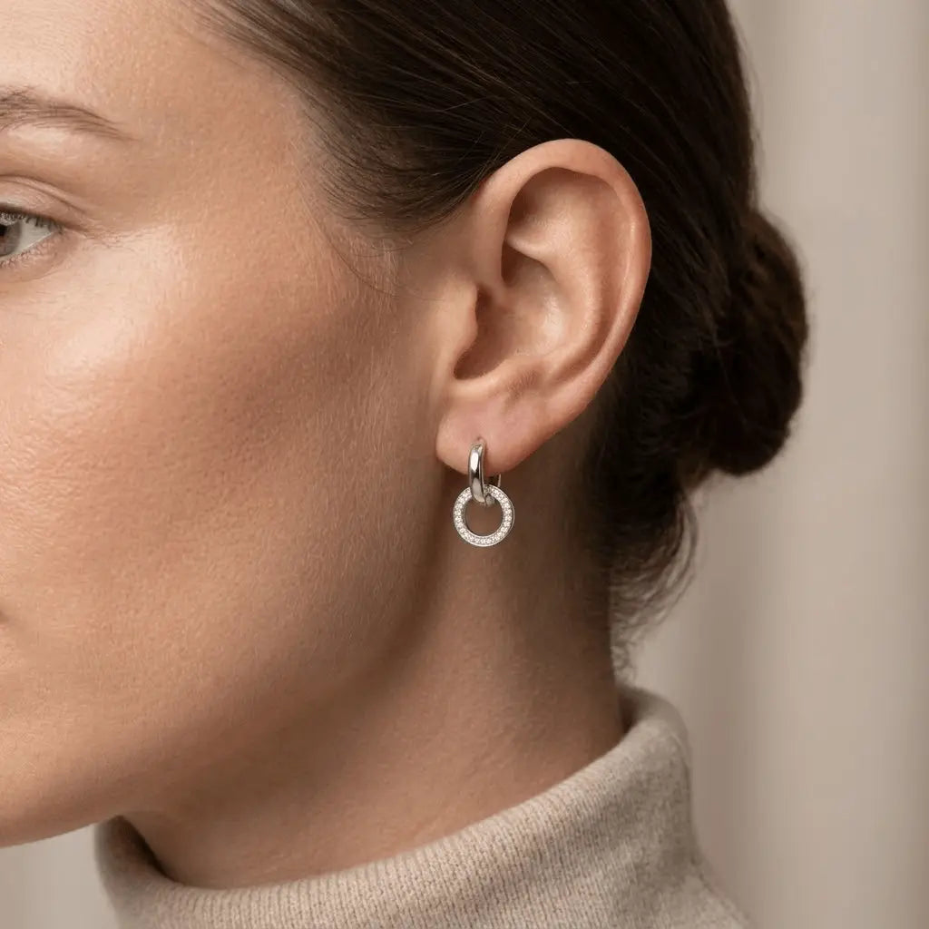 Circle Drop Earrings – 925 Sterling Silber Creolen Kreis Anhänger - Suzan Gold
