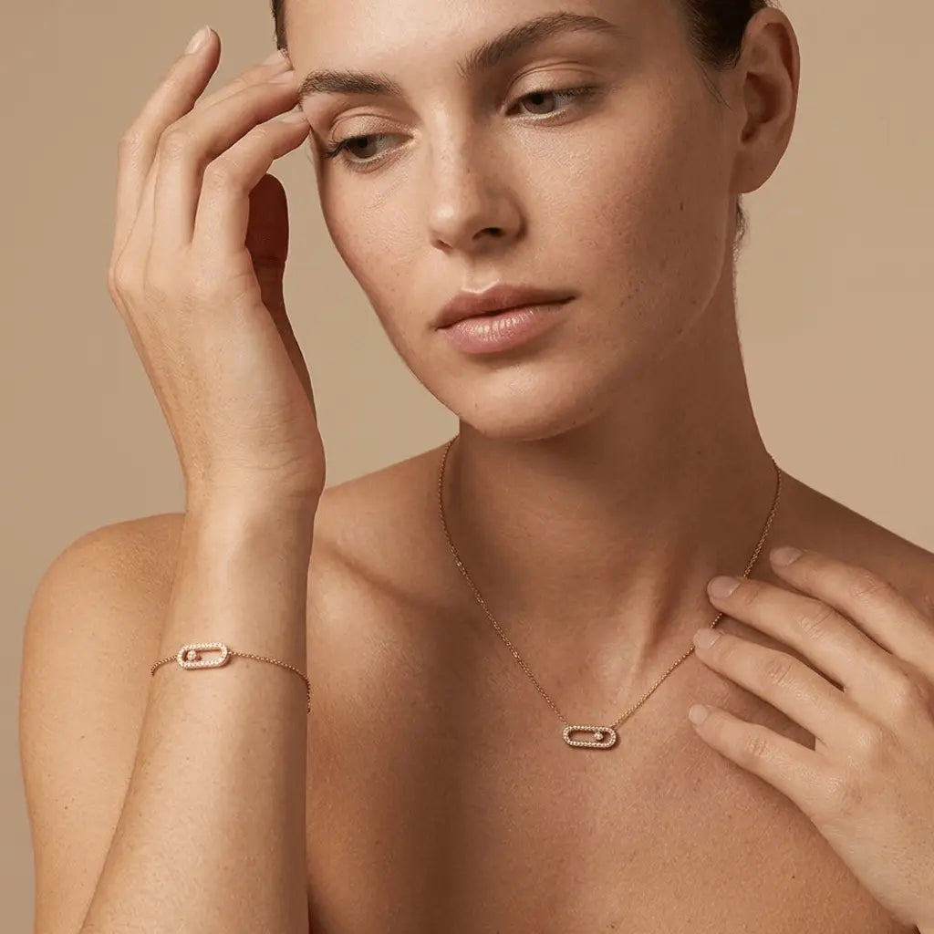 Linkelle – 925 Silber Schmuckset vergoldet mit Zirkonia Glied - Suzan Gold