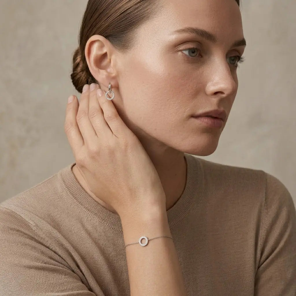 Circlina Duo – 925 Silber Armband & Creolen mit Zirkonia Kreis - Suzan Gold